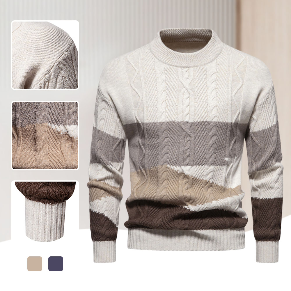 Retro-Farbblock-Pullover mit Rundhalsausschnitt für Herren im Herbst und Winter