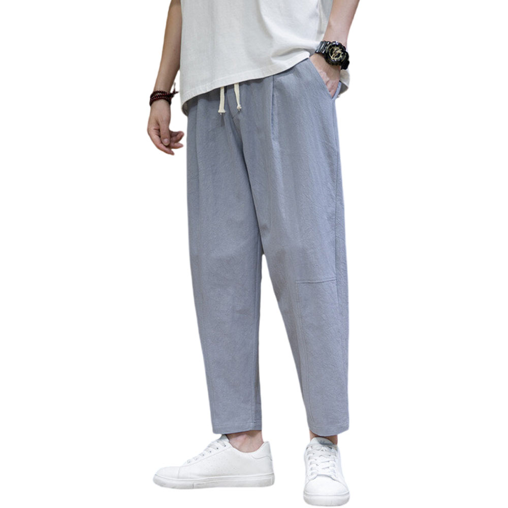 Lockere, einfarbige lässige Neun-Punkt-Hose aus Baumwolle und Leinen für Herren