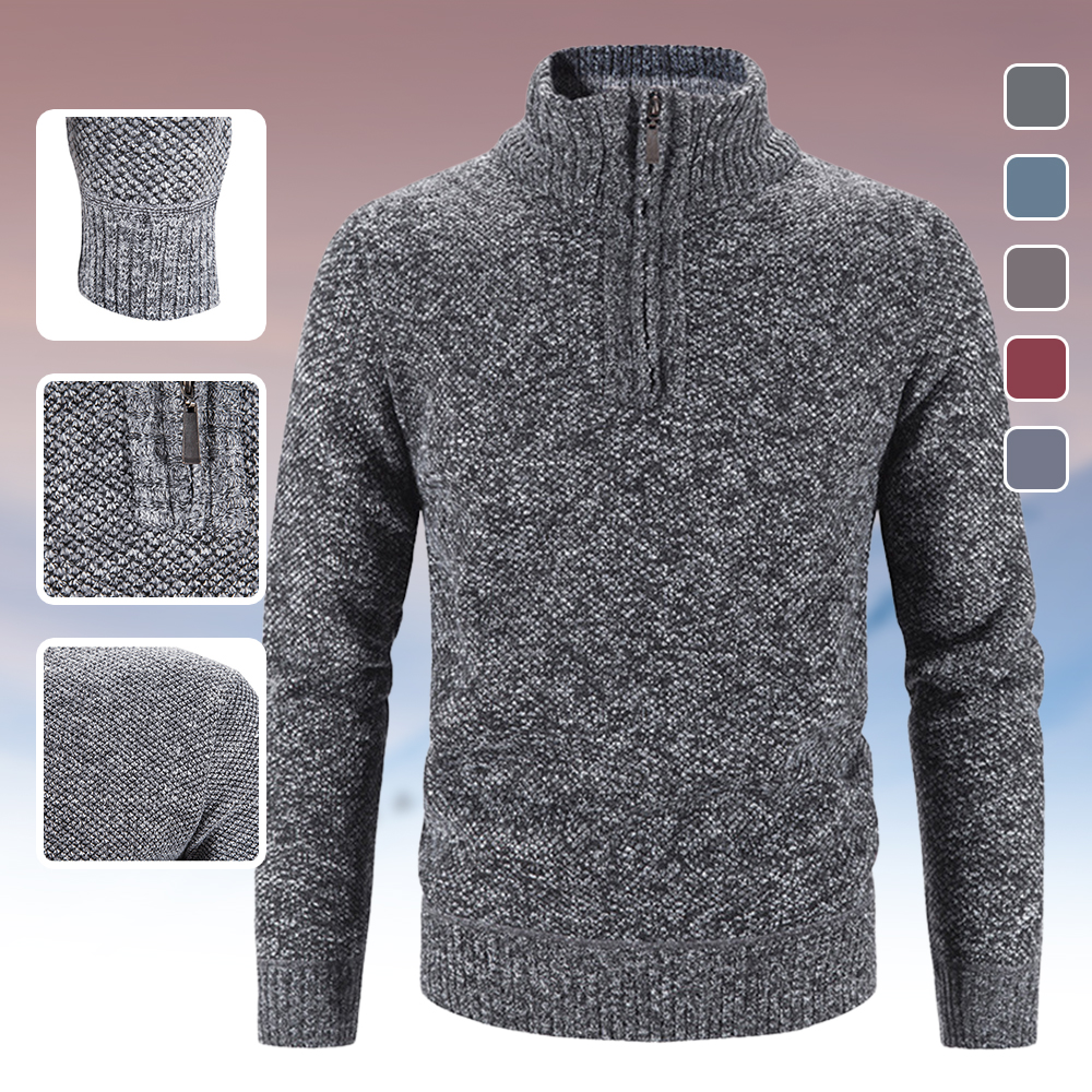 Verdickter Winterpullover für Herren mit halbem Reißverschluss und Stehkragen