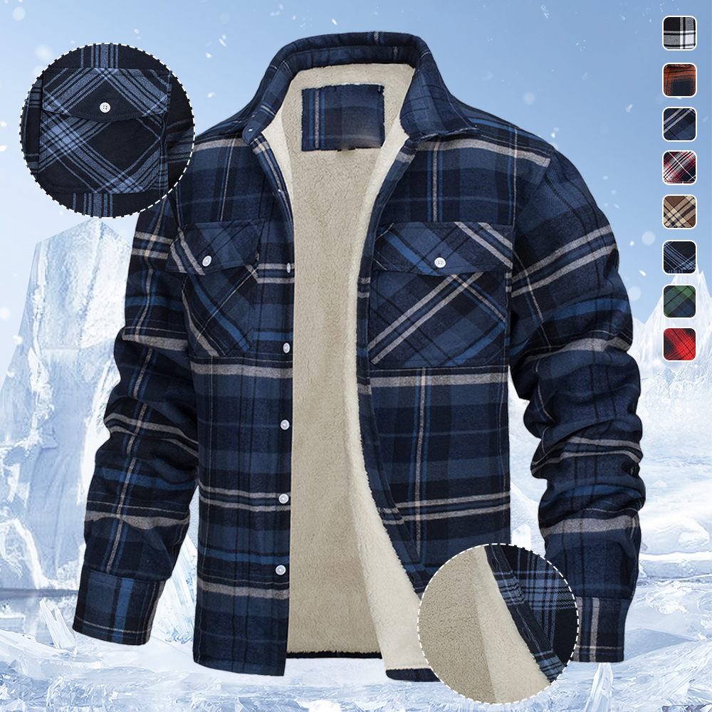 Herrenmantel mit lockerem Samtrevers und Karomuster