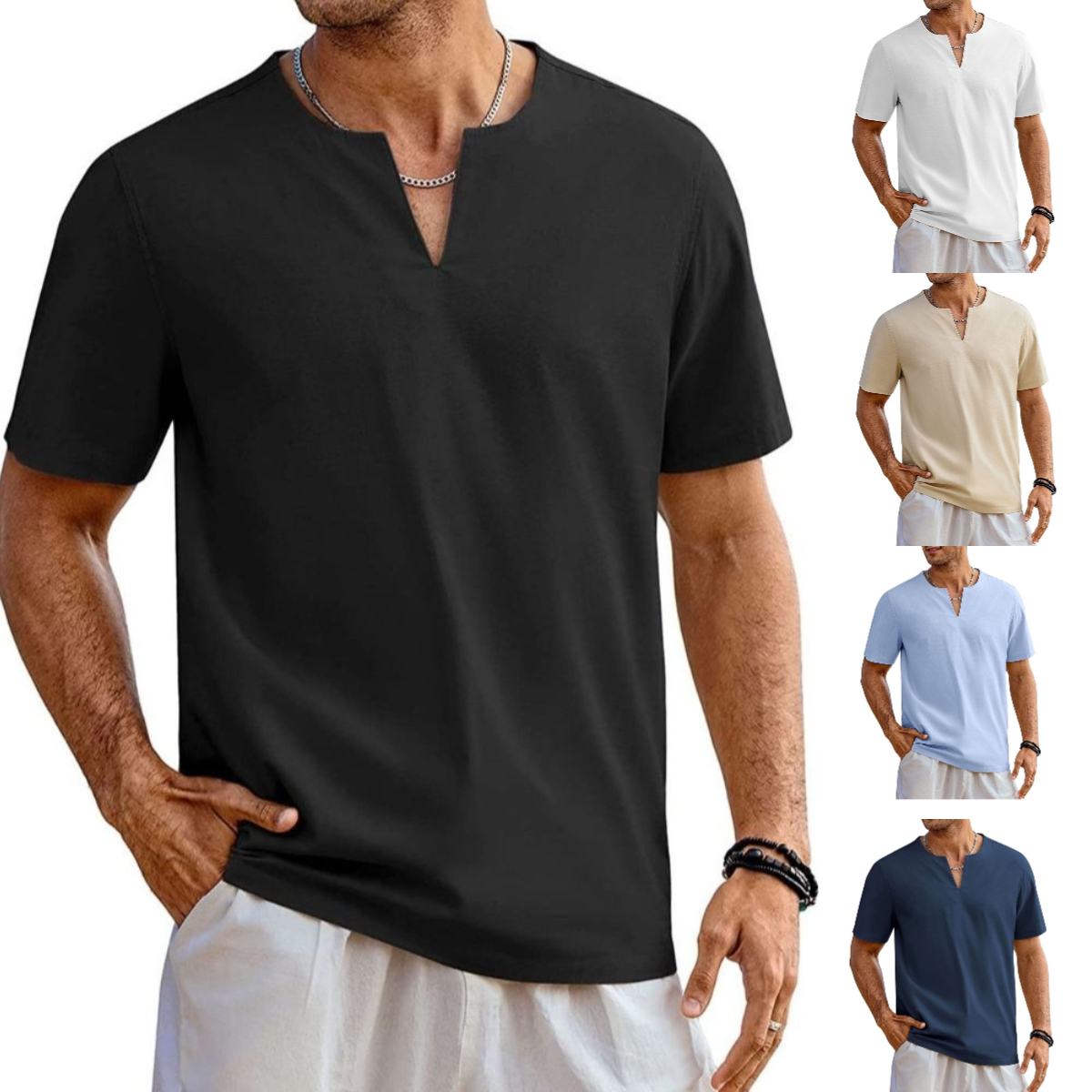 Atmungsaktives Kurzarm-T-Shirt mit V-Ausschnitt für Herren