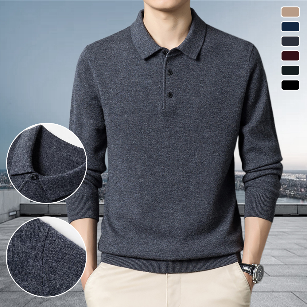 Einfarbiger, legerer, gestrickter Reverspullover für Herren