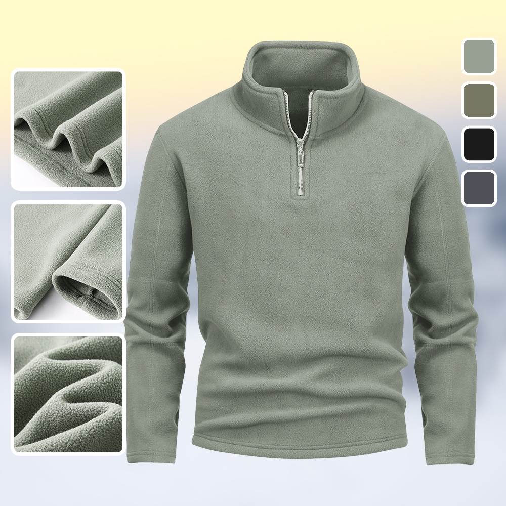 Warme Herren-Jacke aus Polarfleece mit Stehkragen, halbem Reißverschluss und langen Ärmeln