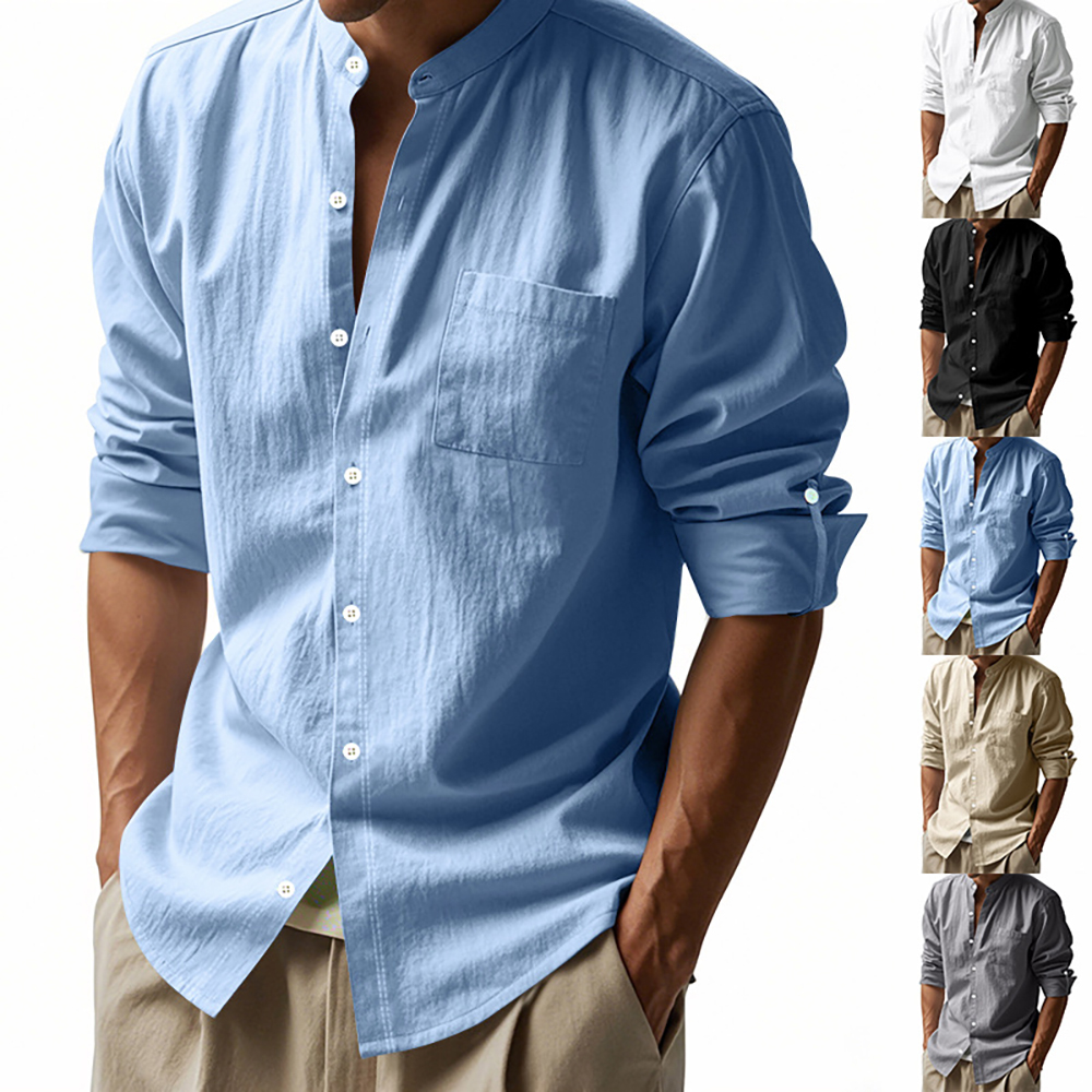 Chemise décontractée à manches longues en lin respirant pour homme