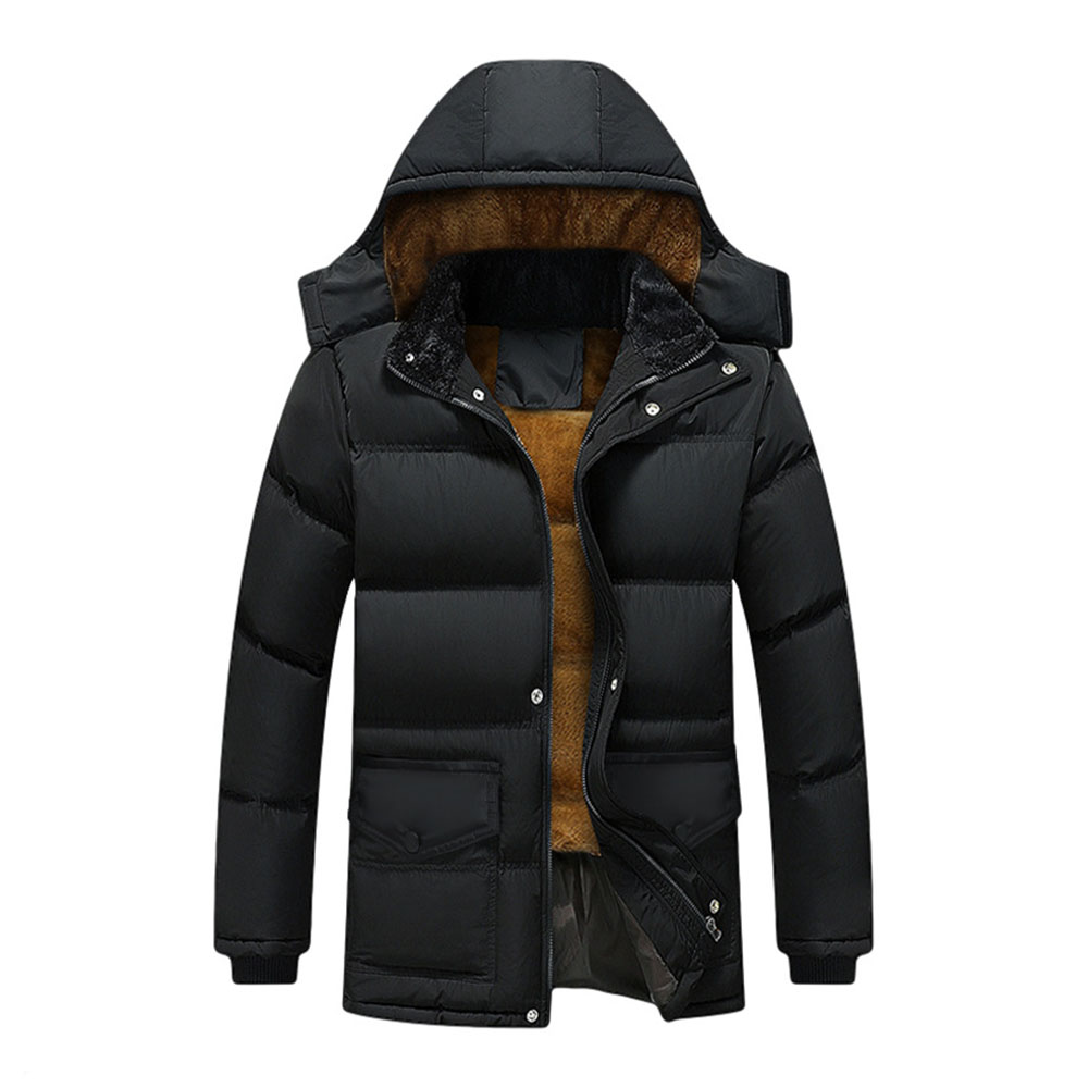 Veste chaude mi-longue à capuche en polaire pour homme