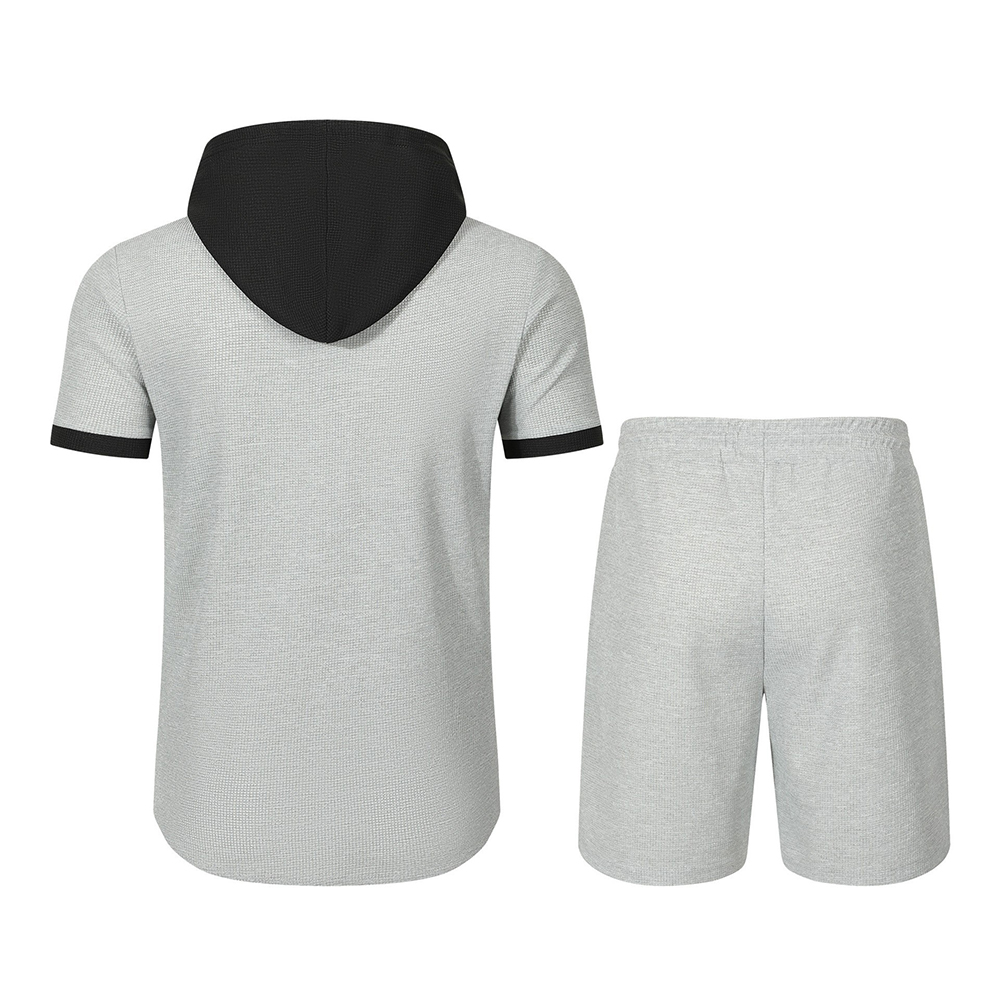 Modischer Kapuzen-Kurzarmshirt + Kordelzug-Shorts-Sportanzug