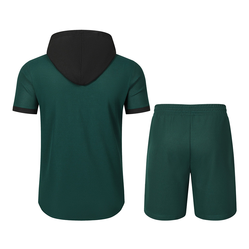 Modischer Kapuzen-Kurzarmshirt + Kordelzug-Shorts-Sportanzug