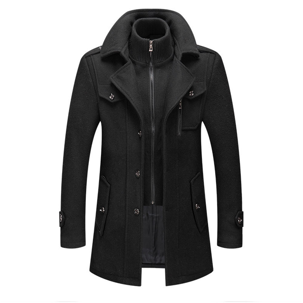 Coinbrillant Nouveau manteau mi-long à col roulé amovible pour hommes