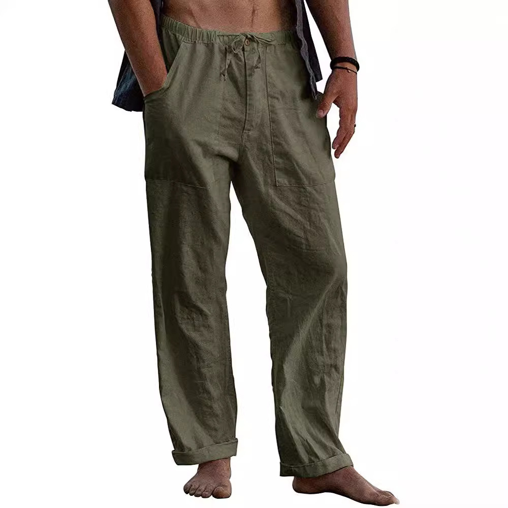 Pantalon décontracté ample en coton et lin respirant pour homme