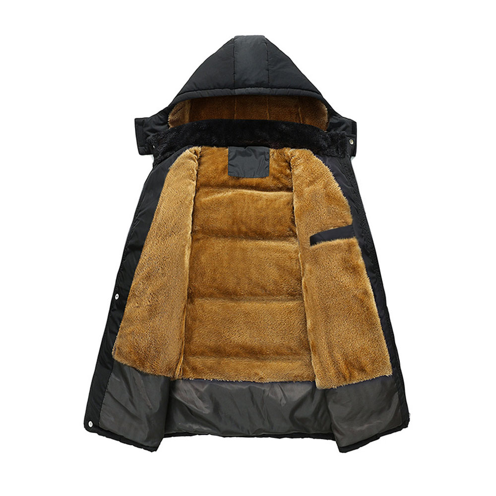 Veste chaude mi-longue à capuche en polaire pour homme