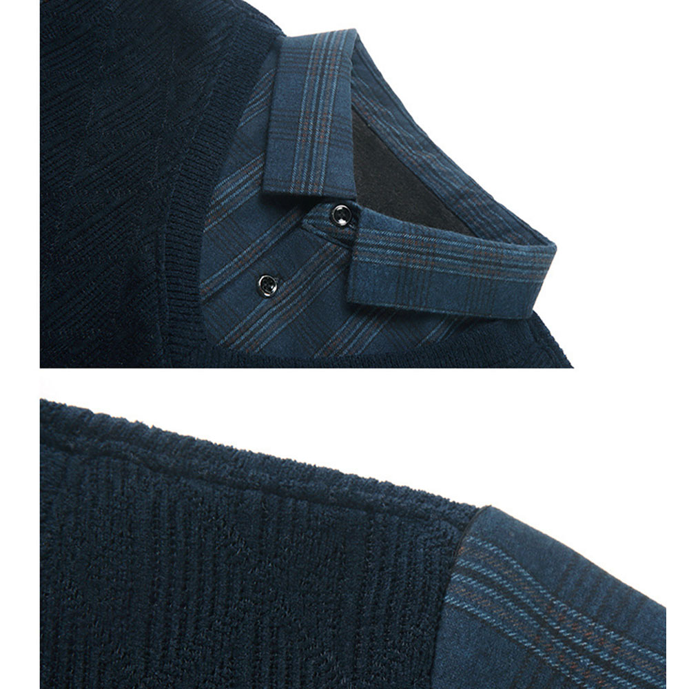 Warmer Herrenpullover aus Fleece und verdicktem Fake-Zweiteiler mit Revers