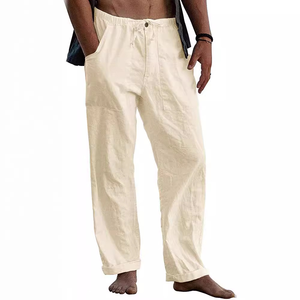 Pantalon décontracté ample en coton et lin respirant pour homme