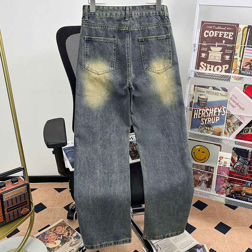 Distressed-Waschung High-Rise-Jeans mit weitem Bein