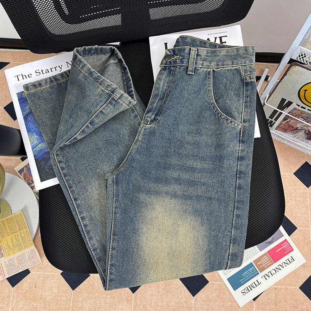 Distressed-Waschung High-Rise-Jeans mit weitem Bein