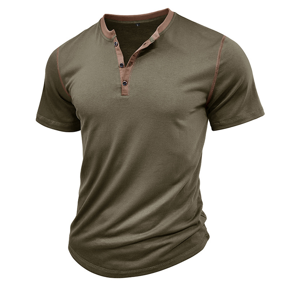 Kurzärmliges Henley-Shirt mit Stehkragen für Herren