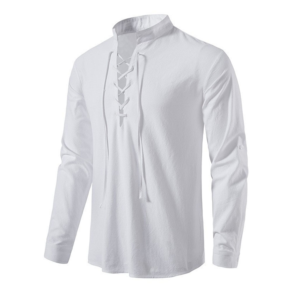 Haut à manches longues en coton et lin à lacets pour homme