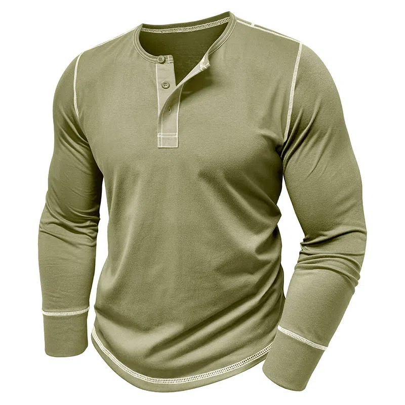T-shirt décontracté à manches longues et col Henley pour homme