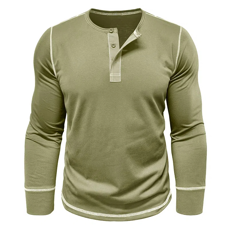 T-shirt décontracté à manches longues et col Henley pour homme