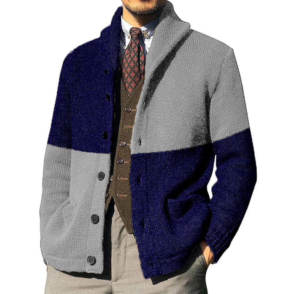 Nouveau cardigan tricoté à blocs de couleurs pour hommes