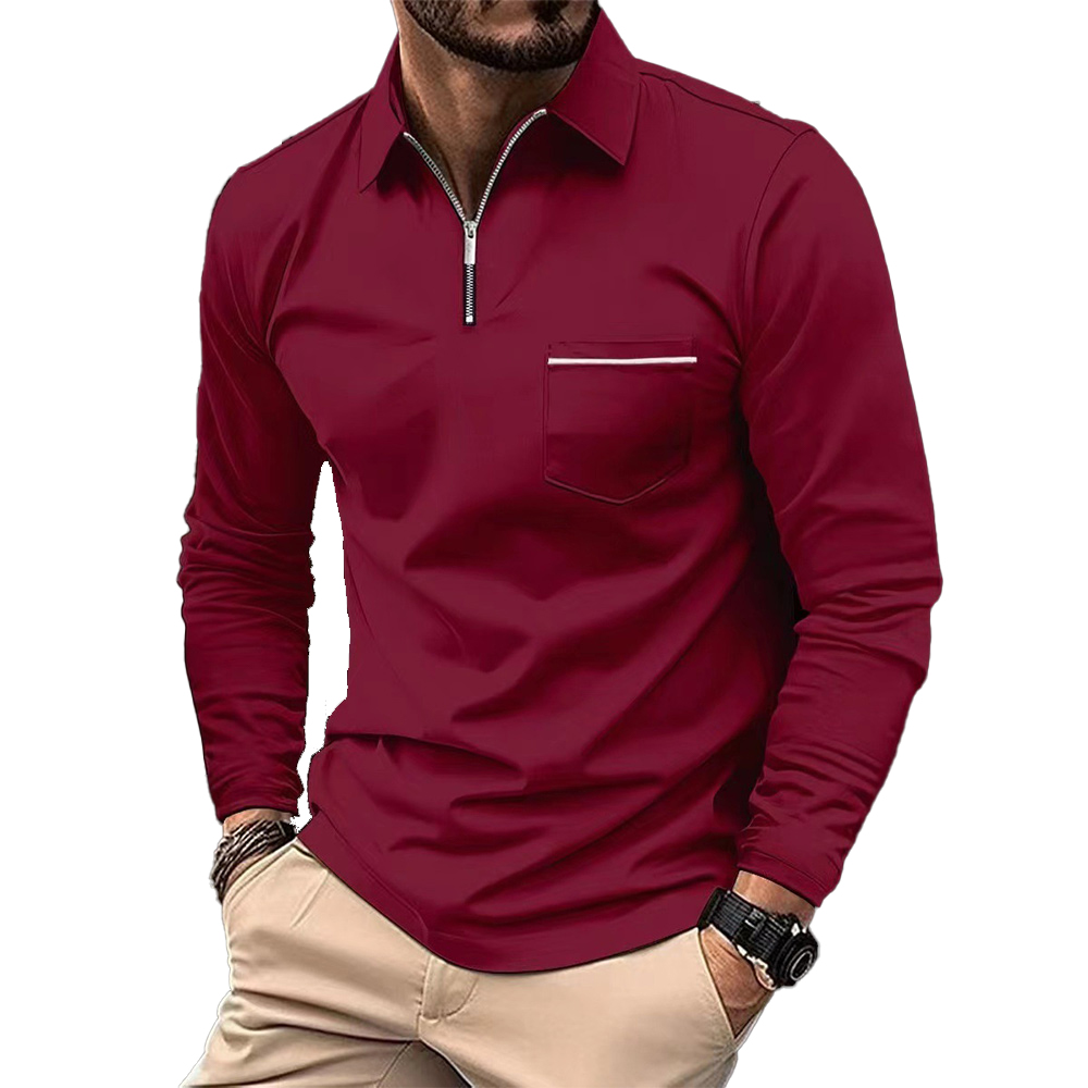 Poloshirt für Herren mit langen Ärmeln und Reißverschluss am Kragen à manches longues et col zippé pour homme