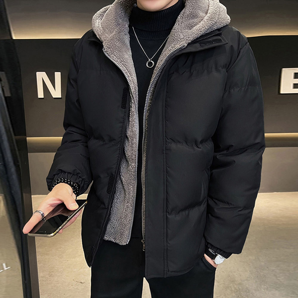 Winterlicher, samtverdickter, gefälschter, zweiteiliger, warmer Baumwollmantel mit Kapuze für Herren