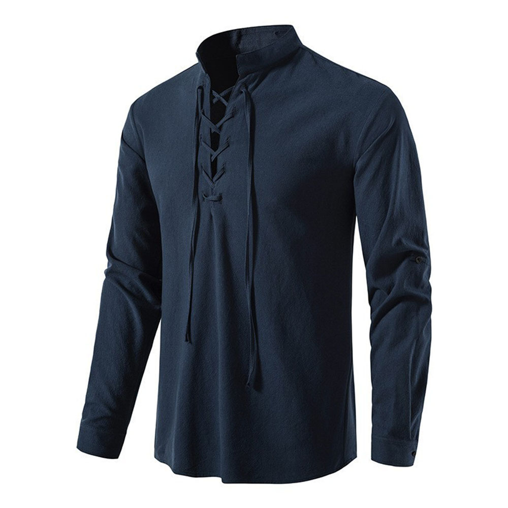 Haut à manches longues en coton et lin à lacets pour homme