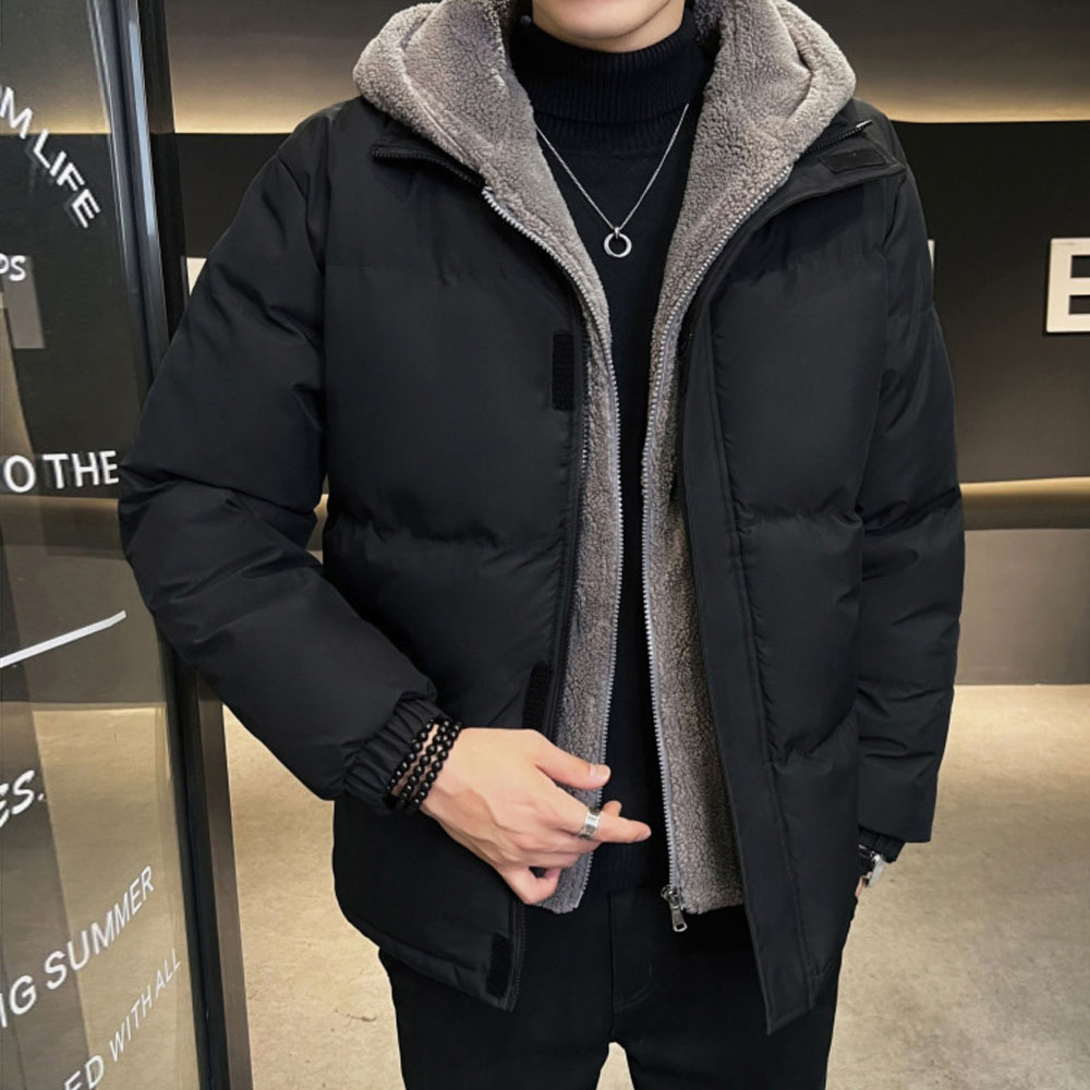Winterlicher, samtverdickter, gefälschter, zweiteiliger, warmer Baumwollmantel mit Kapuze für Herren