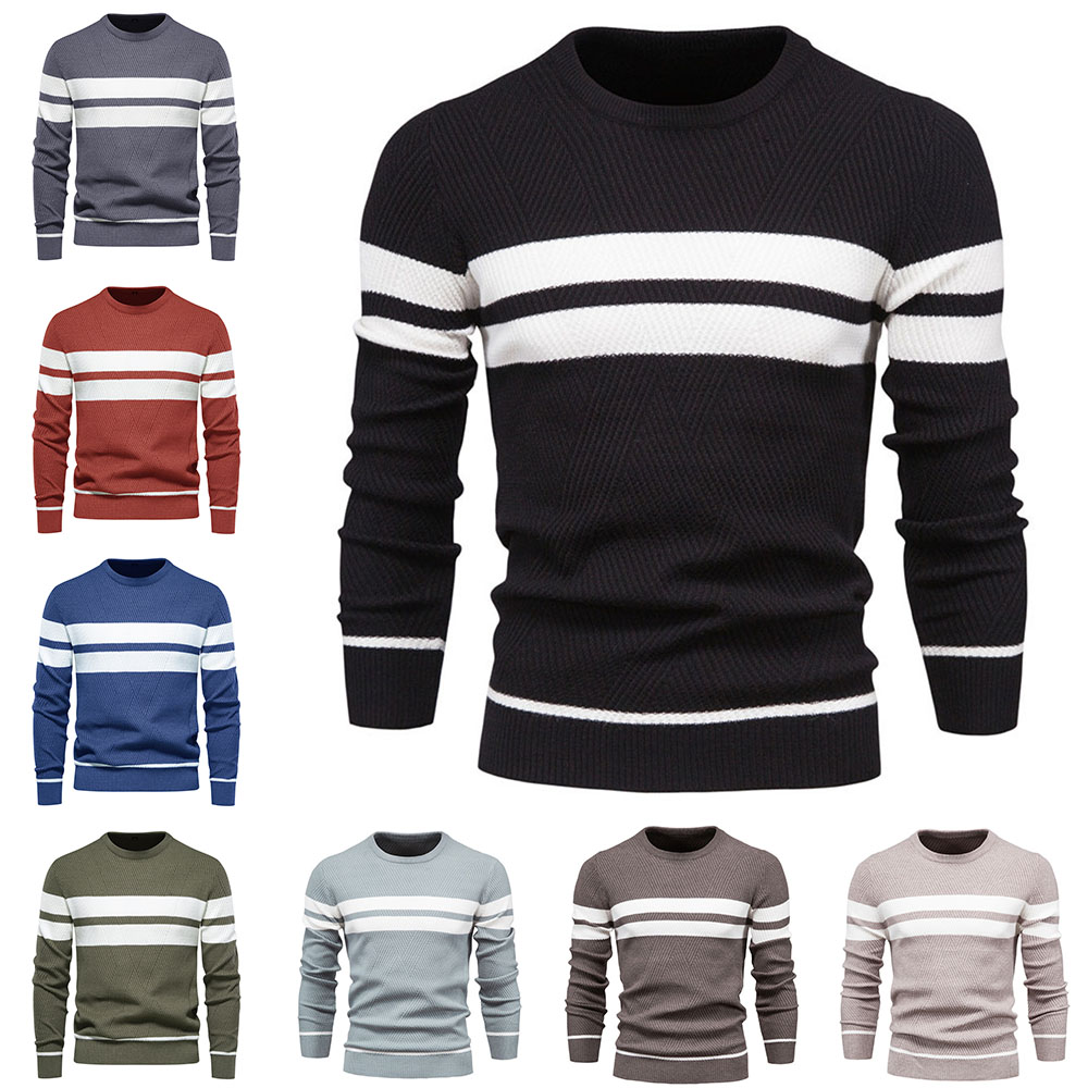 Nouveau pull tricoté rayé à col rond pour hommes