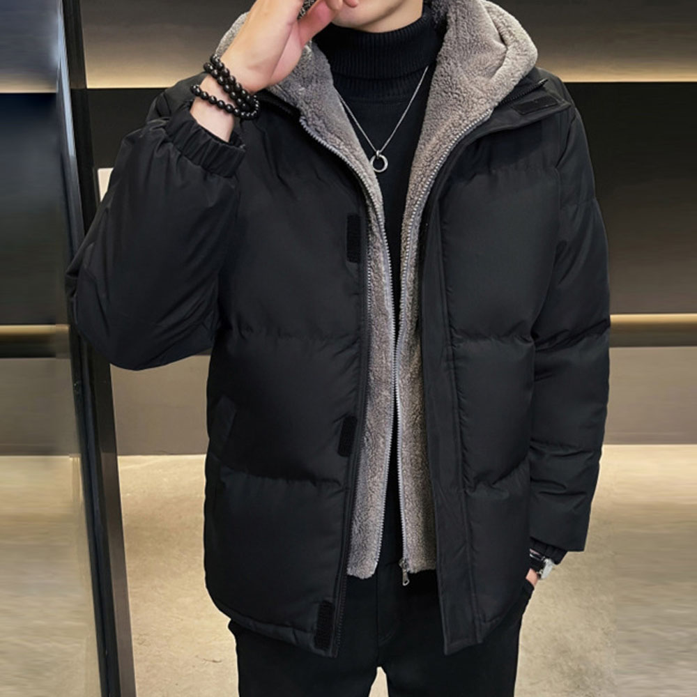 Winterlicher, samtverdickter, gefälschter, zweiteiliger, warmer Baumwollmantel mit Kapuze für Herren