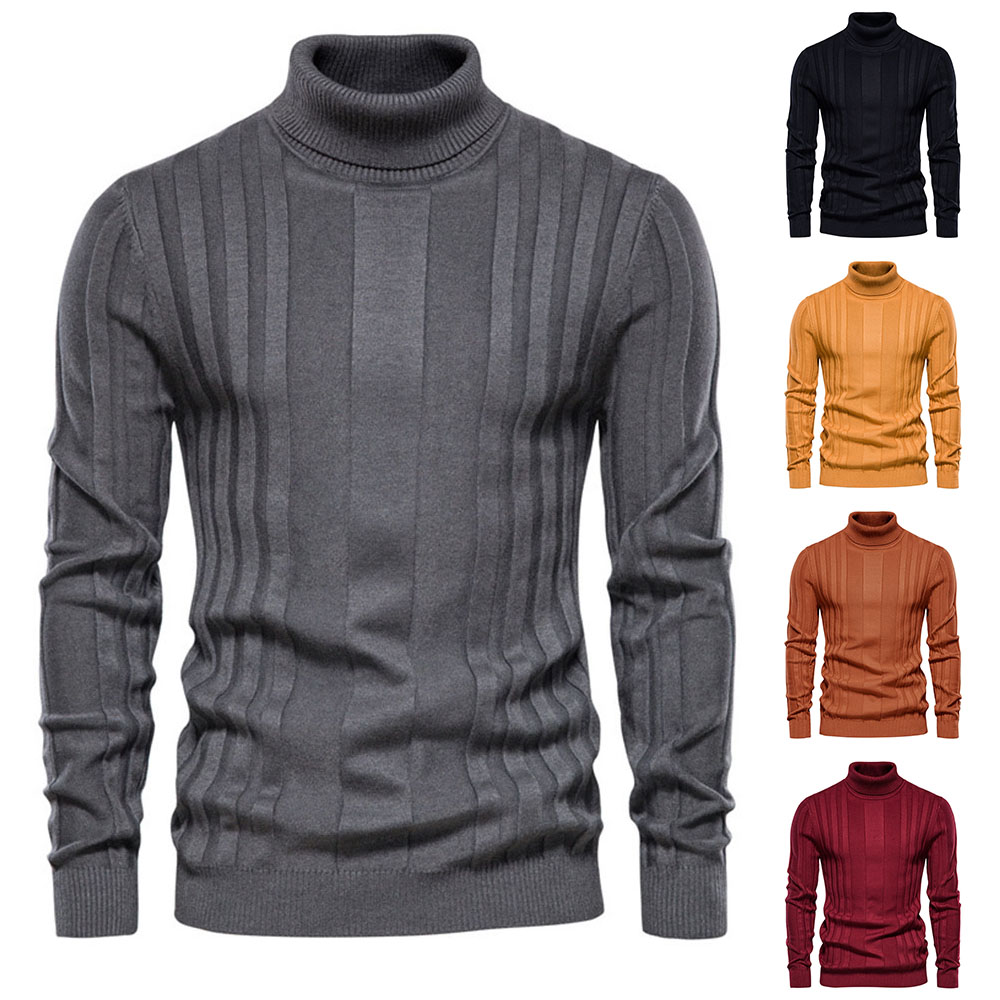 Pull tricoté à col roulé chaud et décontracté pour hommes