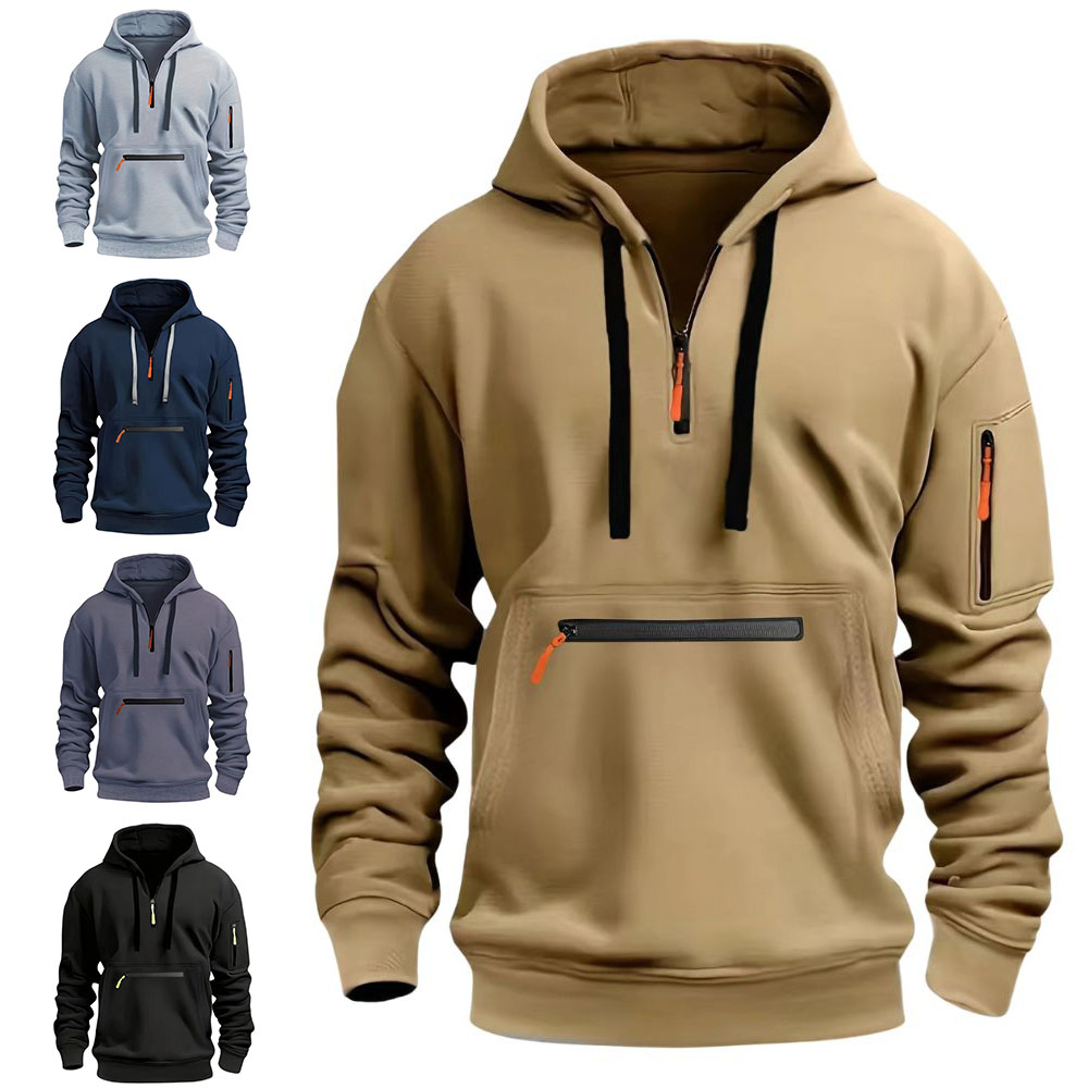 Sweat-shirt à capuche décontracté à fermeture éclair pour hommes
