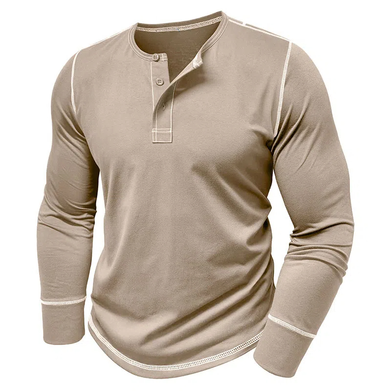 T-shirt décontracté à manches longues et col Henley pour homme