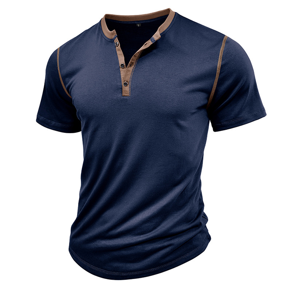 Kurzärmliges Henley-Shirt mit Stehkragen für Herren