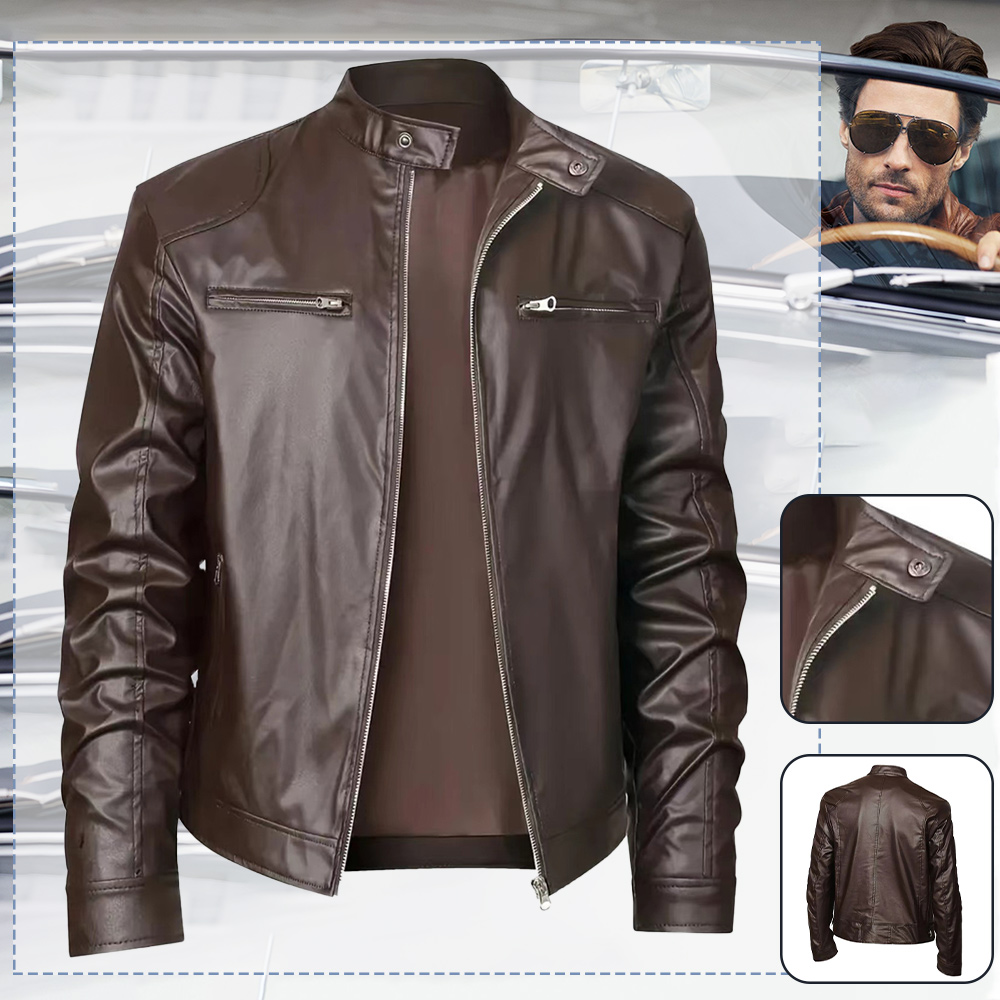 Alberchris™ New Men's Stand-up Collar Zipper Leather Jacket