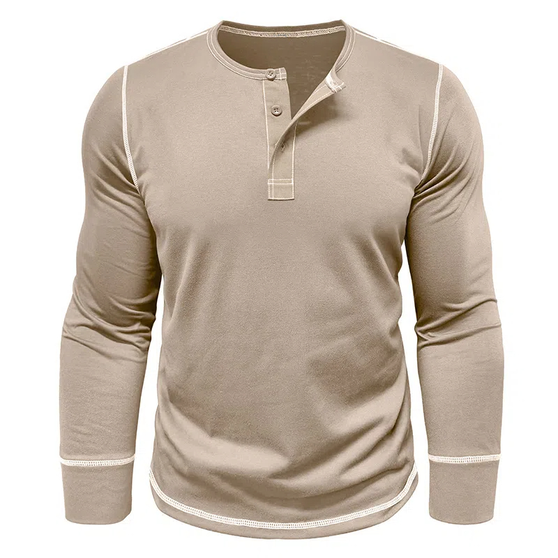 T-shirt décontracté à manches longues et col Henley pour homme