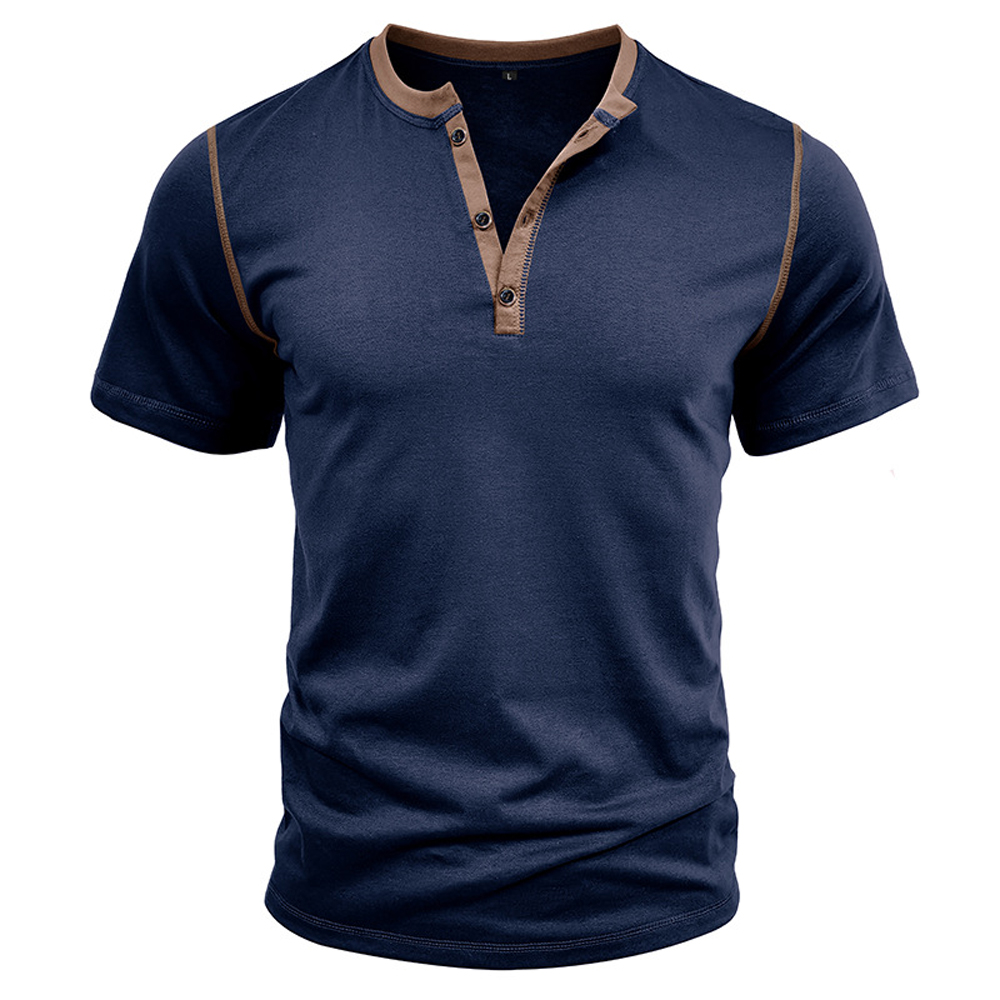 Kurzärmliges Henley-Shirt mit Stehkragen für Herren