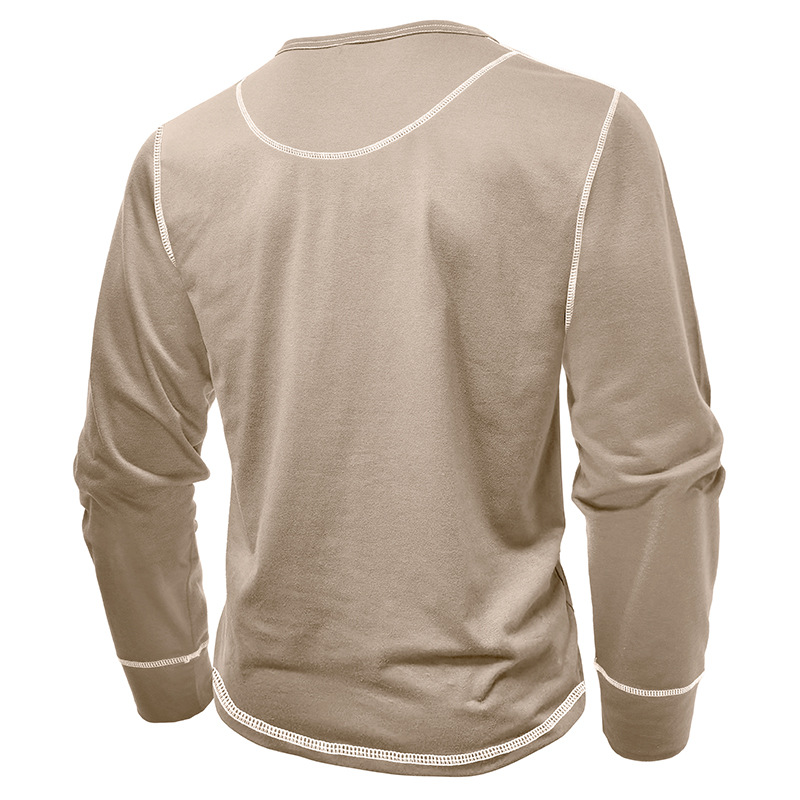 T-shirt décontracté à manches longues et col Henley pour homme