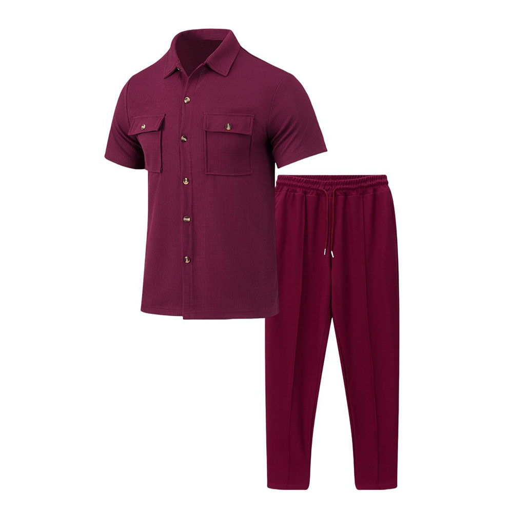 Kurzarmhemd mit Revers + Hose mit elastischem Bund und Kordelzug