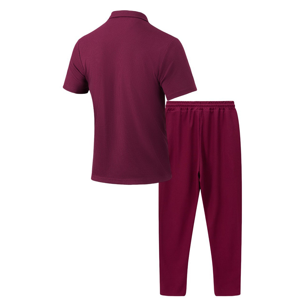 Kurzarmhemd mit Revers + Hose mit elastischem Bund und Kordelzug