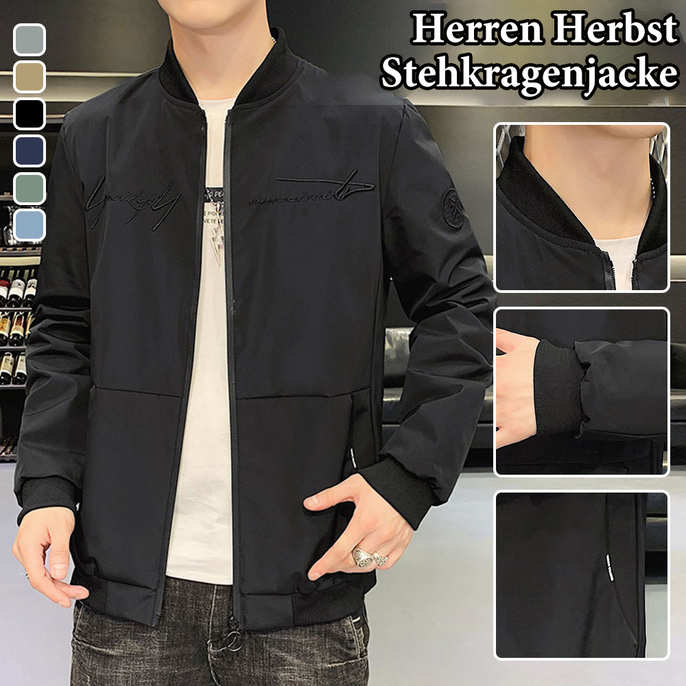 Trendschrank™ Herren Herbstmode bestickte lässige winddichte Stehkragen-Reißverschlussjacke