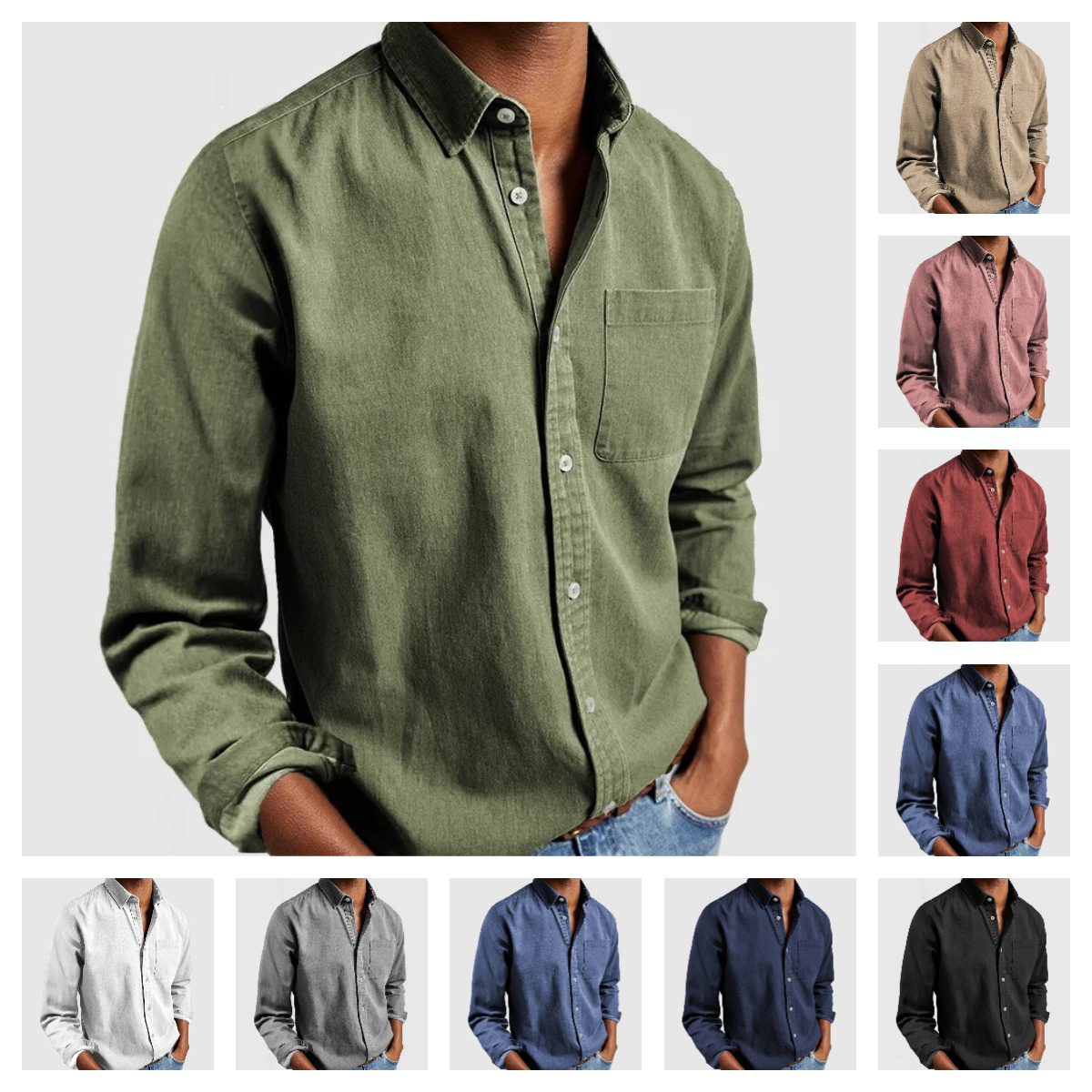 Chemise à revers à manches longues vintage pour homme