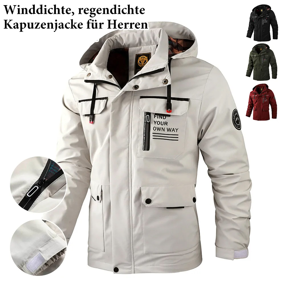 Trendschrank™ Mittellange wasser- und winddichte Herrenjacke mit Kapuze