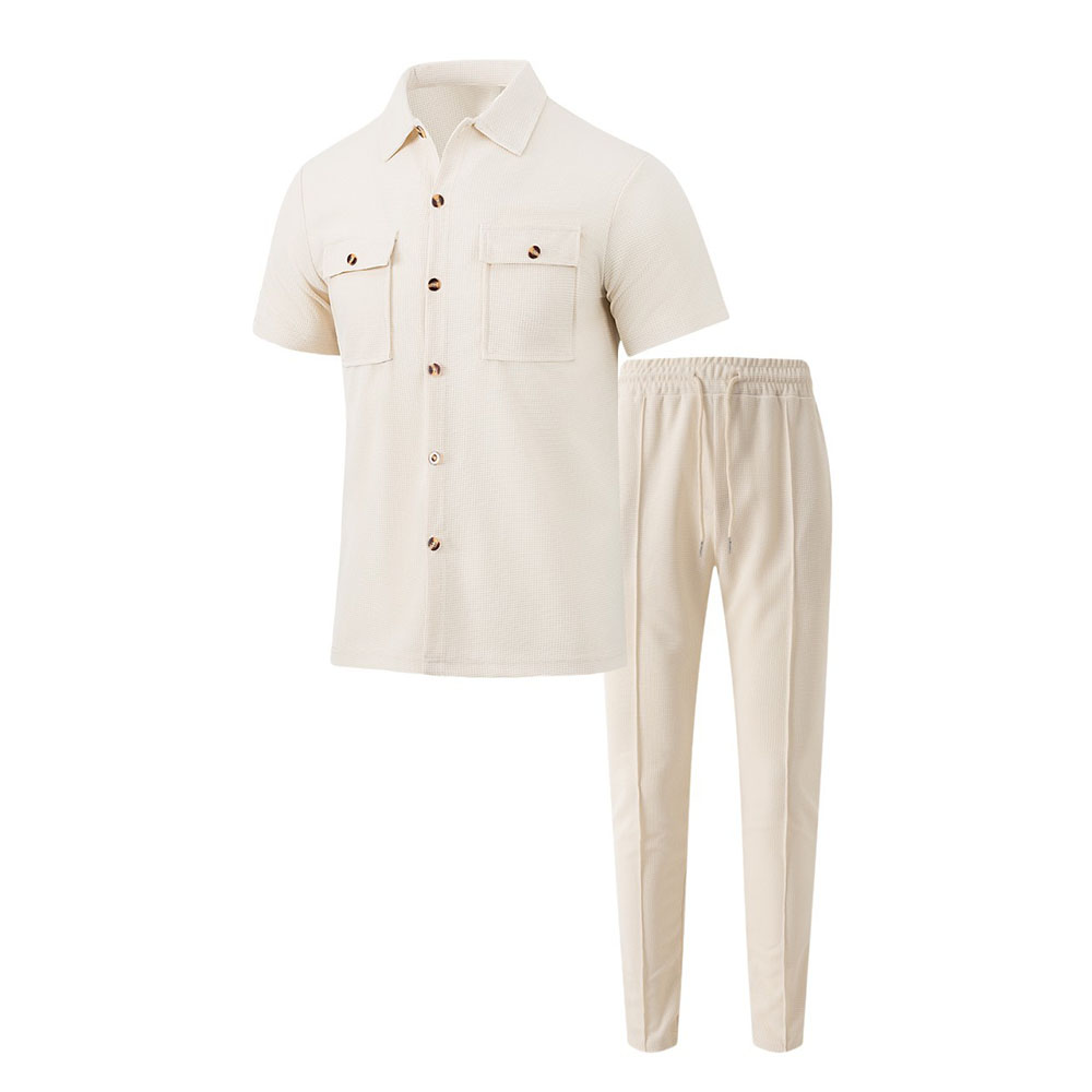 Kurzarmhemd mit Revers + Hose mit elastischem Bund und Kordelzug