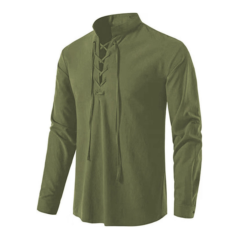 Haut à manches longues en coton et lin à lacets pour homme