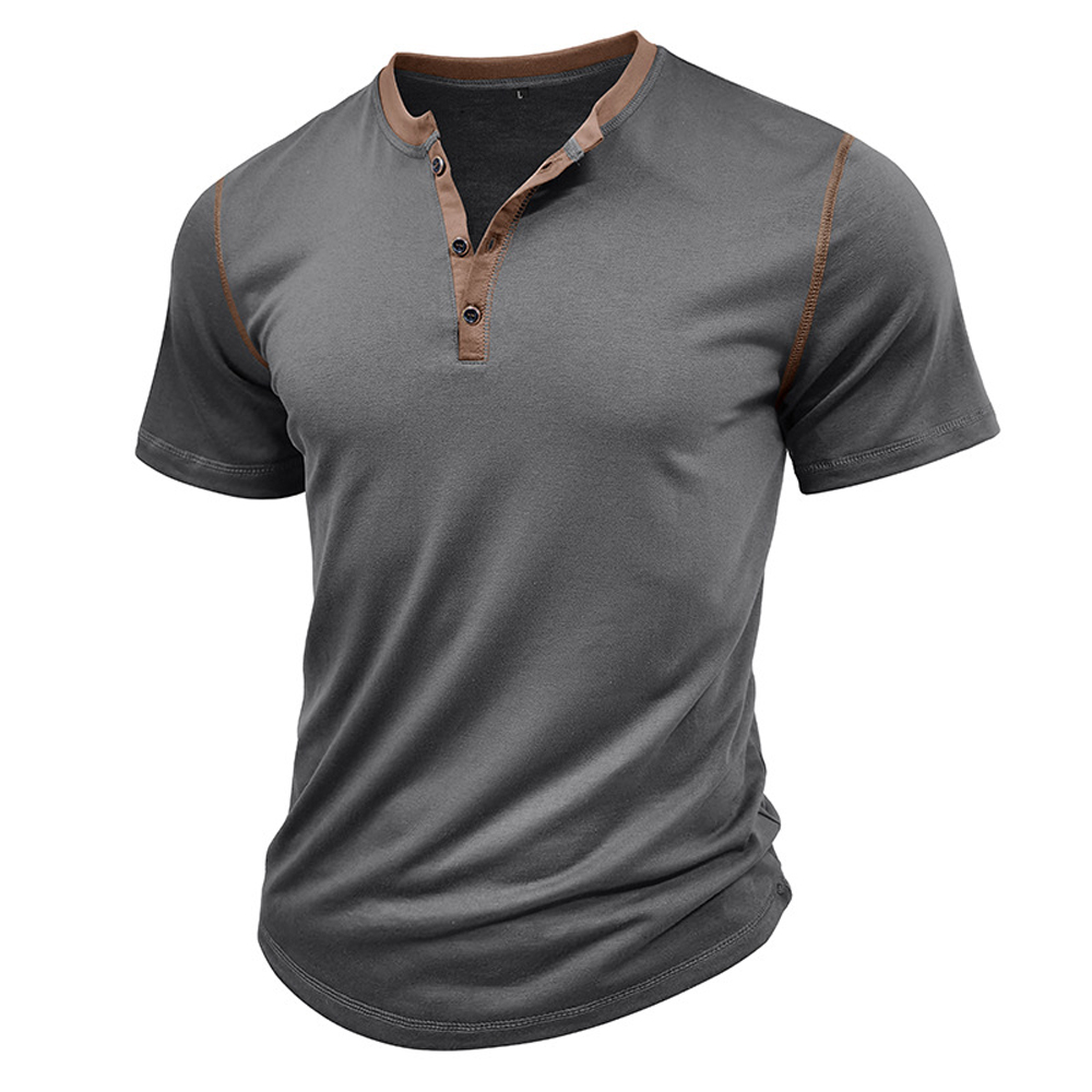 Kurzärmliges Henley-Shirt mit Stehkragen für Herren