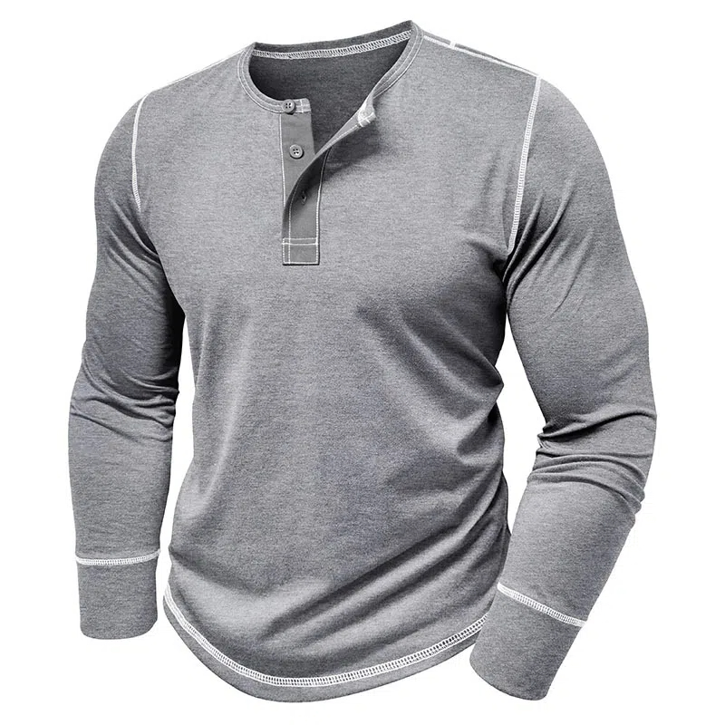 T-shirt décontracté à manches longues et col Henley pour homme
