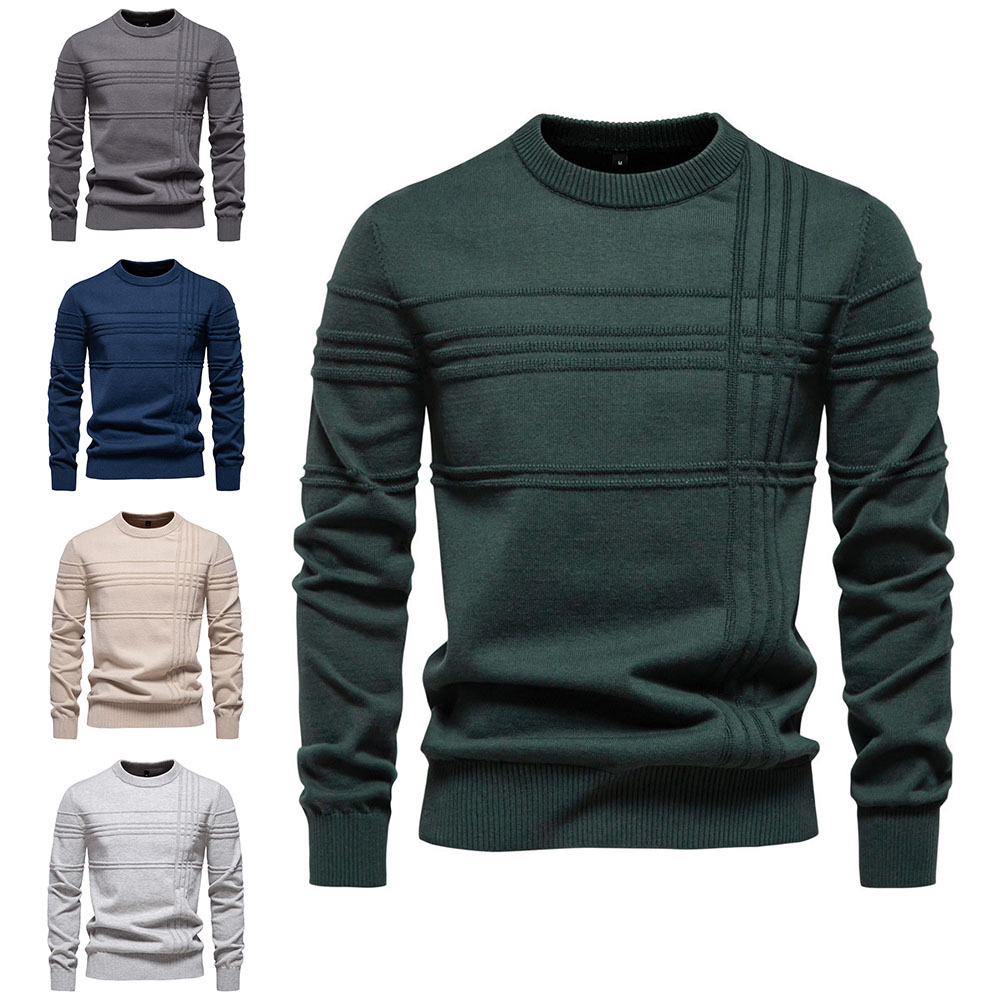 Pull en tricot chaud à col ras du cou pour homme