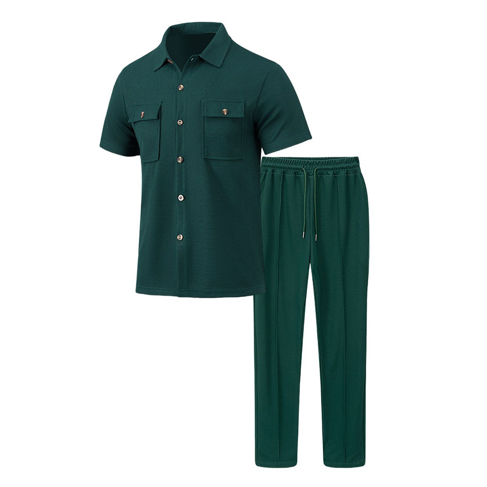 Kurzarmhemd mit Revers + Hose mit elastischem Bund und Kordelzug