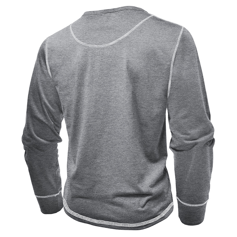 T-shirt décontracté à manches longues et col Henley pour homme