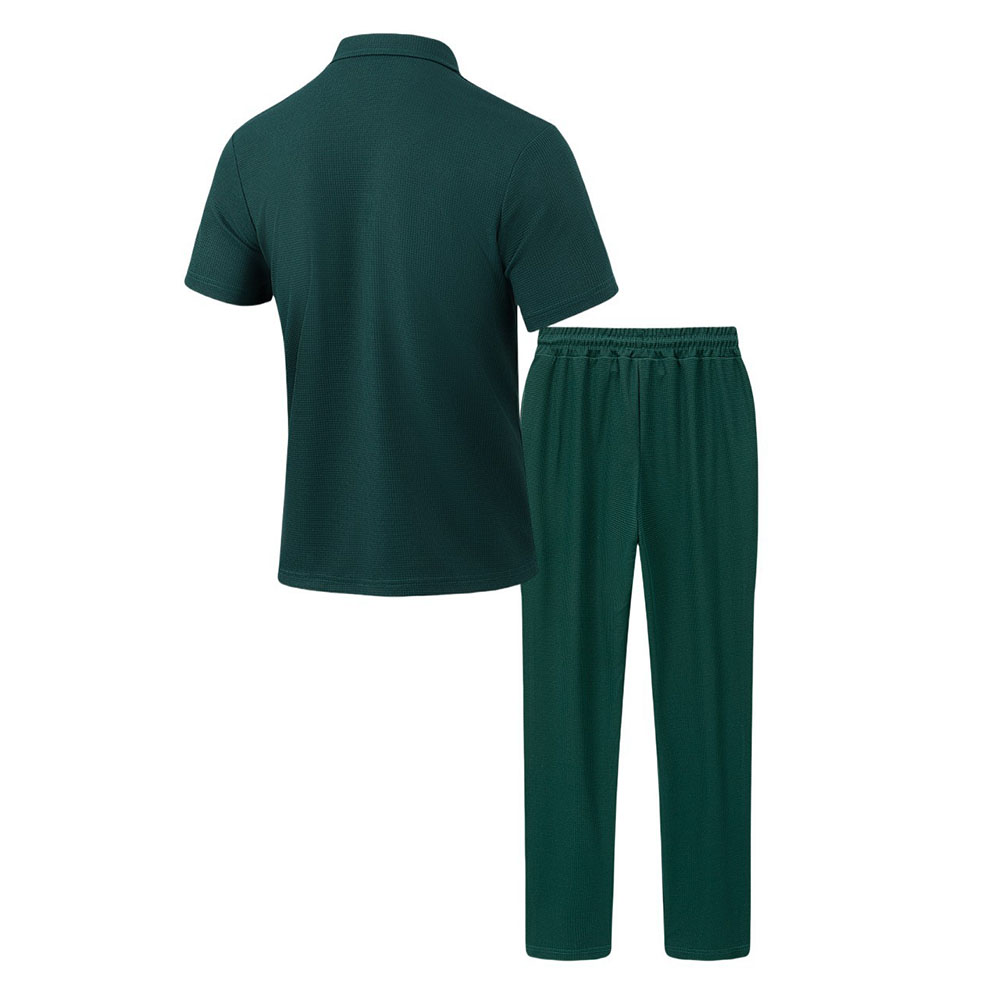 Kurzarmhemd mit Revers + Hose mit elastischem Bund und Kordelzug